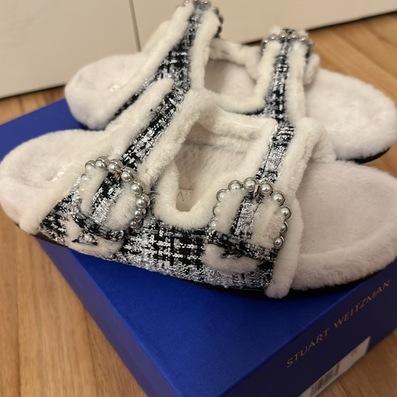 NWT Stuart Weitzman piper chill plaid tweed/shearling slide size 8 - Picture 3 of 8